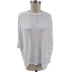 NWT J Jill White Cotton/Linen T Shirt 3/4 Sleeves  Pockets Sz L